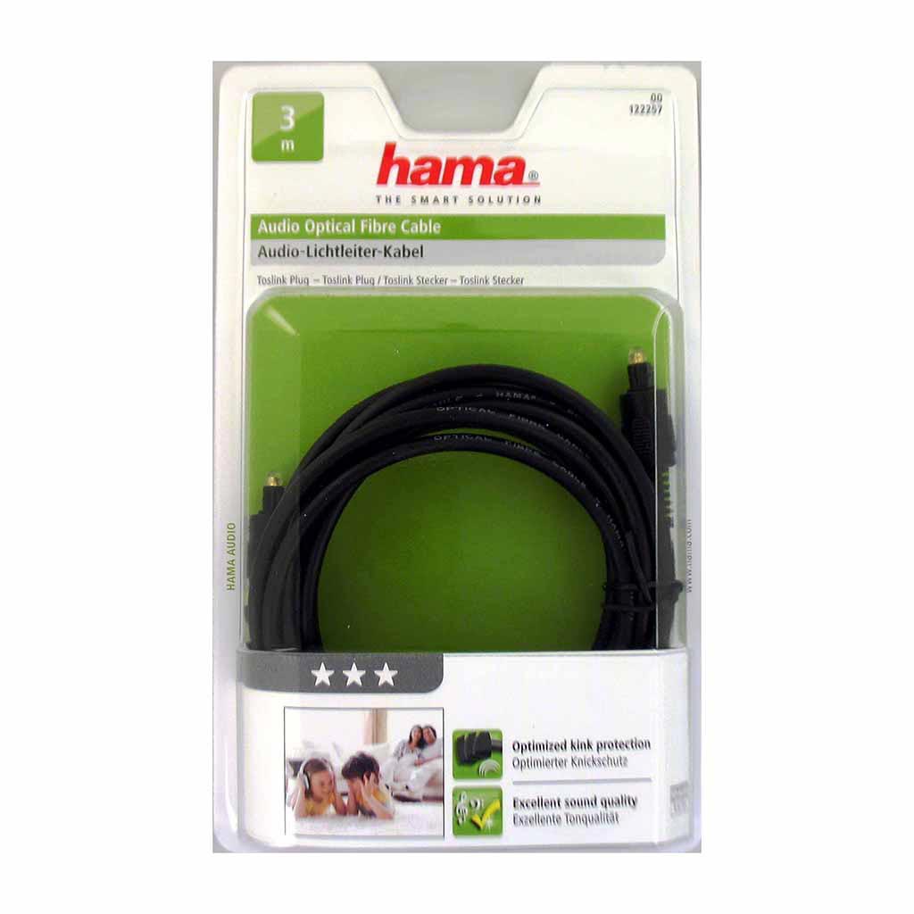 HAMA Audio Optical Fibre Cable, ODT Toslink Plug, Gold-plated, 3m, Black HAMA122257