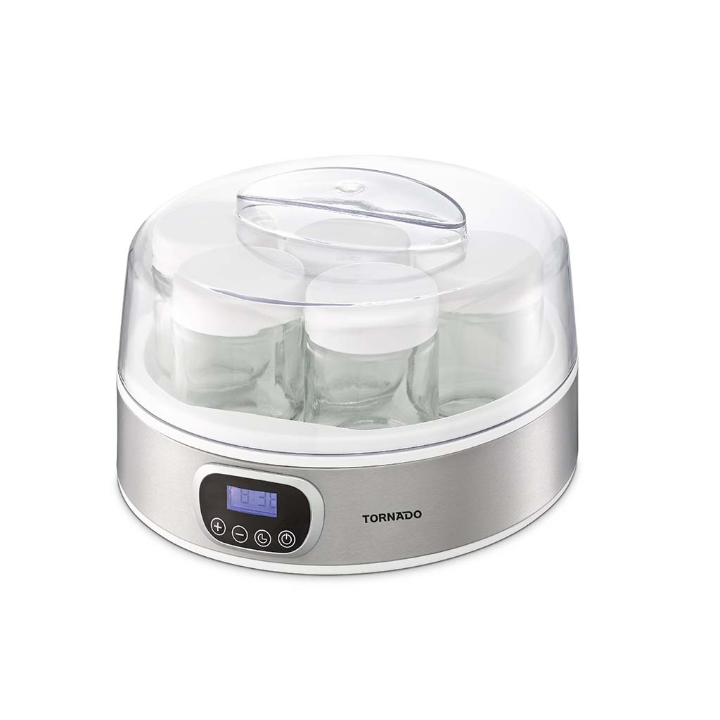 TORNADO Yoghurt Maker 18 Watt, 7 Glass Cups, White x Stainless TYM-18